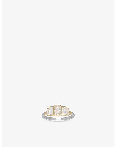 V By Laura Vann Isla Rhodium And 18ct Yellow -plated Recycled Sterling-silver And Cubic Zirconia Ring - White
