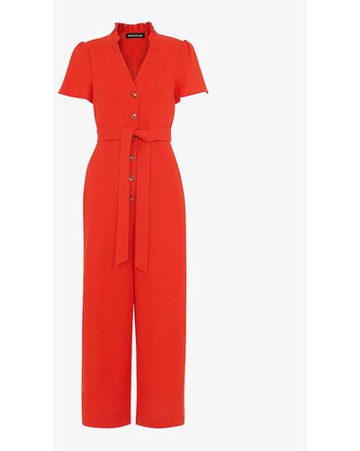 Whistles Emmie Relaxed-fit Linen Jumpsuit - Red