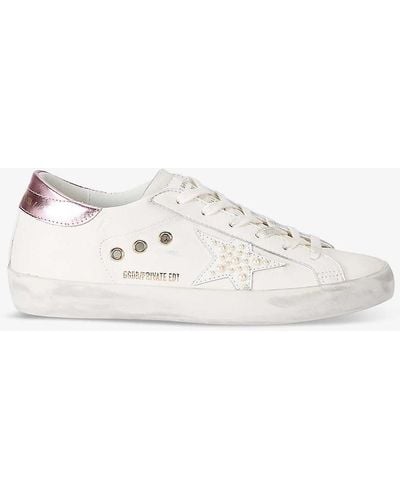 Golden Goose Superstar Pearl-embellished Leather Low-top Trainers - Natural