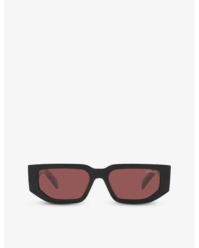 Prada Pr 09zs Rectangle-frame Acetate Sunglasses - Red