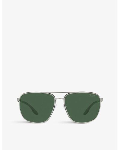 Prada Linea Rossa Ps 50ys Aviator Metal Sunglasses - Green
