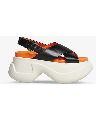 Marni Fussbett Cross-over Leather Platform Sandals - White