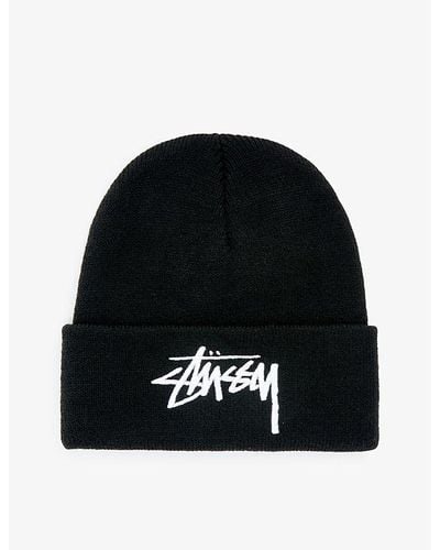 Stussy Stock Logo-embroidered Knitted Hat - Black