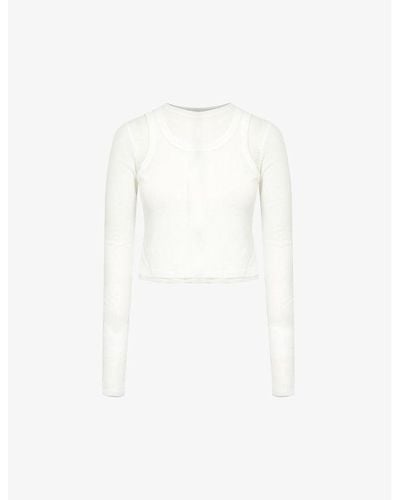 ADANOLA Layered Long-sleeved Slim-fit Knitted Top - White
