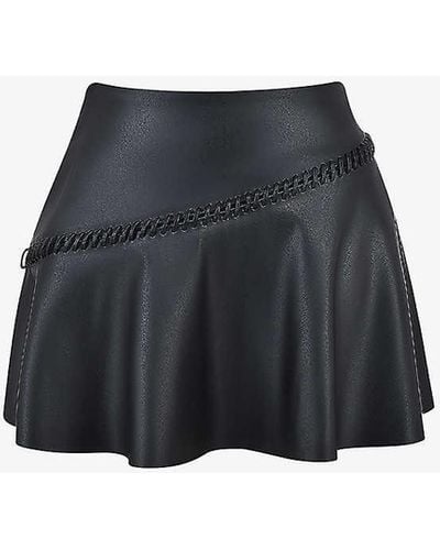 House Of Cb Nova Braided-trim Faux-leather Mini Skirt - Black
