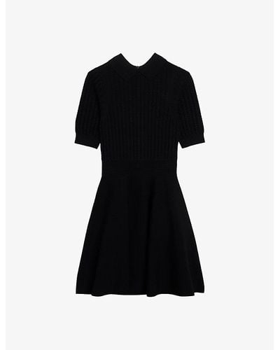 Ted Baker Miiaaa Puff-sleeve Textured Stretch-knit Mini Dress - Black