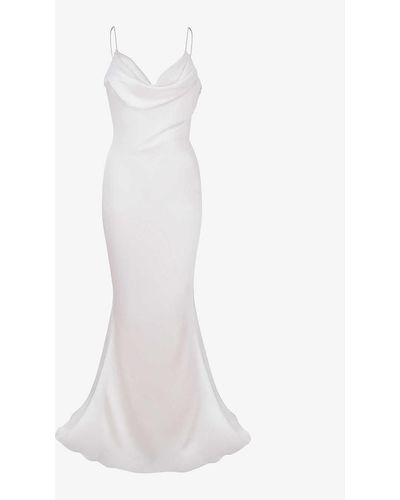House Of Cb Aurelie Cowl-neck Satin-texture Bridal Gown - White