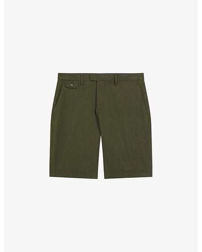 Ted Baker Alscot Regular-fit Stretch-cotton Knee-length Shorts - Green