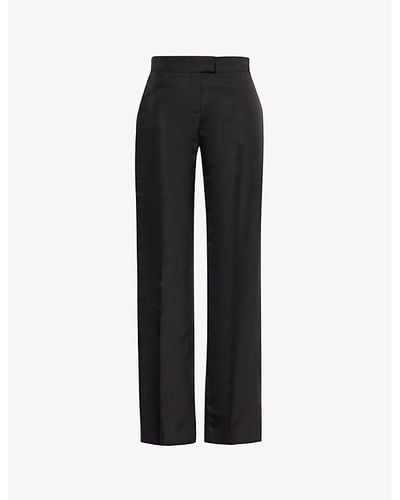 Alexander McQueen Centre-crease Straight-leg High-rise Silk-satin Pants - Black