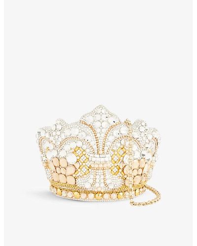 Judith Leiber Crown Crystal-embellished Brass Clutch Bag - Natural