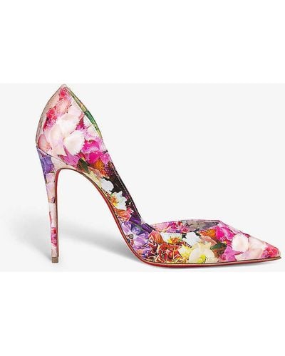 Christian Louboutin Iriza 100 Floral-pattern Satin Courts - Pink