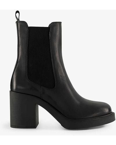 Dune Pinaz Block-heel Leather Ankle Boots - Black
