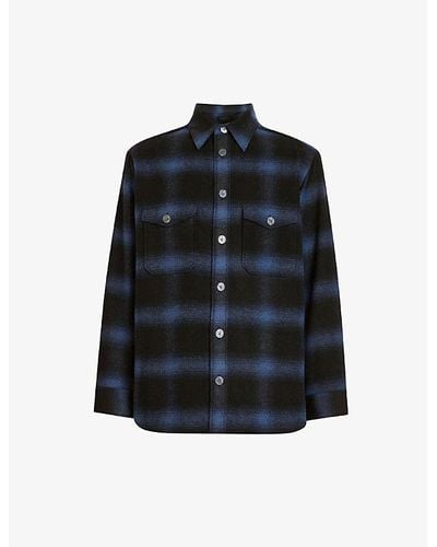 AllSaints Rotation Checked Oversized Woven Overshirt X - Blue
