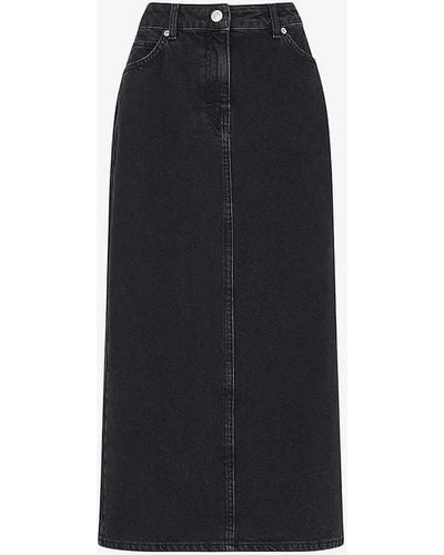Whistles Faded-wash High-waist Denim Midi Skirt - Black