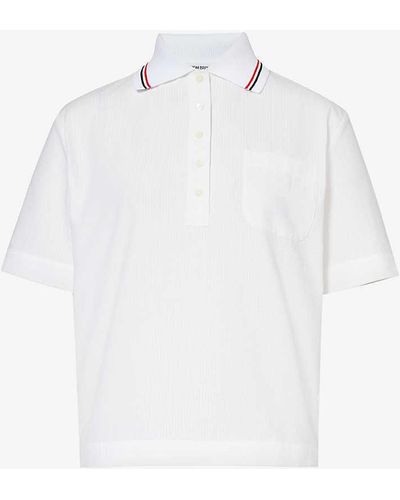Thom Browne Striped-trim Seersucker-texture Cotton Polo Shirt - White