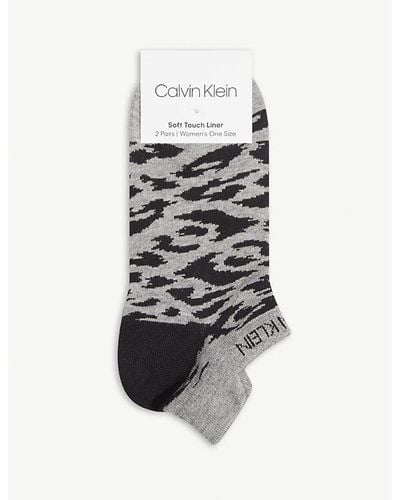 Calvin Klein Logo-embroidered Cotton-blend Socks Pack Of Two - Grey