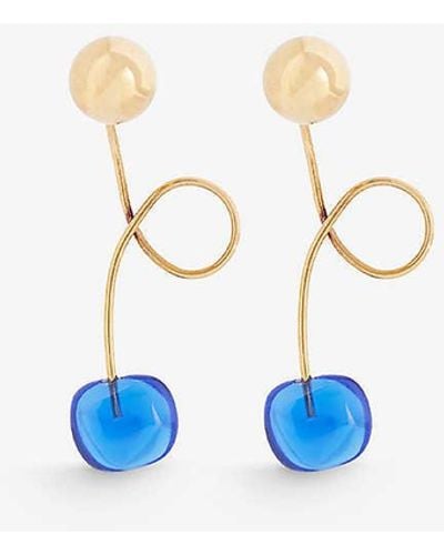 Dries Van Noten Abstract-charm Brass And Glass Drop Earrings - Blue