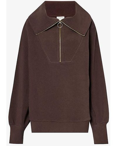 Varley Vine High-neck Stretch-cotton Blend Sweatshirt - Brown