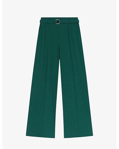 Maje Picalo High-rise Wide-leg Stretch-woven Pants - Green