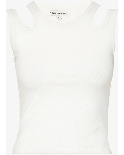 Pixie Market Sleeveless Cut-out Stretch-cotton Top - White