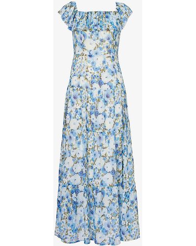 PAIGE French Bluecarmelia Floral-print Silk Maxi Dress