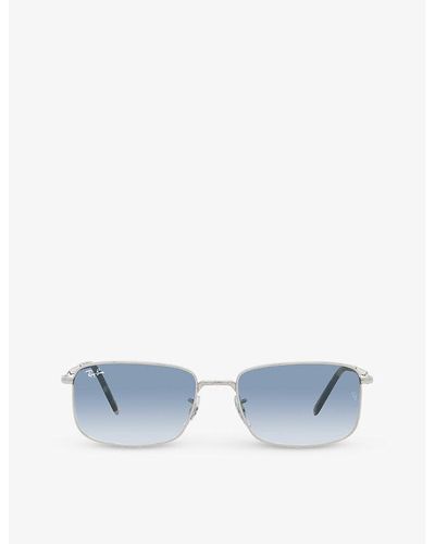 Ray-Ban Rb3717 Rectangle-frame Polished -metal Sunglasses - Blue
