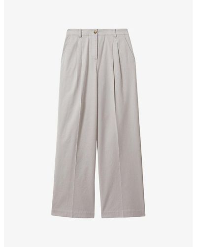 Reiss Astrid Wide-leg High-rise Stretch-cotton Pants - Grey