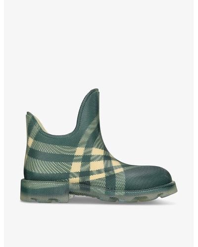 Burberry Marsh Checked Rubber Ankle Boots - Green