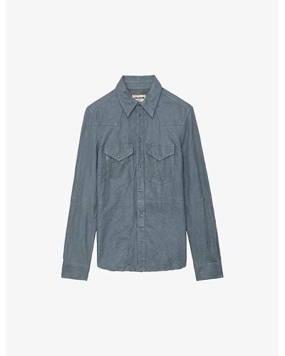 Zadig & Voltaire Thelma Slim-fit Crinkled Leather Shirt - Blue