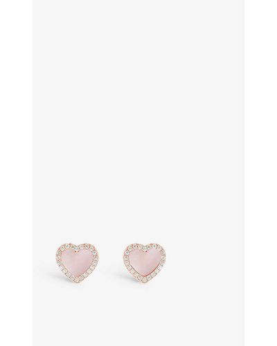 Apm Monaco Heart 18ct -plated Brass, Zirconia And Pink Nacre Stud Earrings