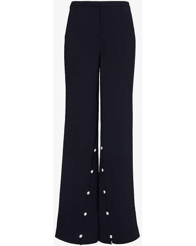 Stine Goya Button-embellished Wide-leg Recycled-polyester Woven Trousers - Blue