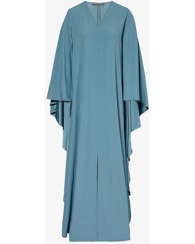 Alberta Ferretti V-neck Relaxed-fit Woven-blend Maxi Dress - Blue