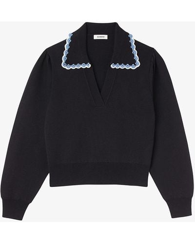 Sandro Bondance Open-collar Wool-blend Sweater - Blue