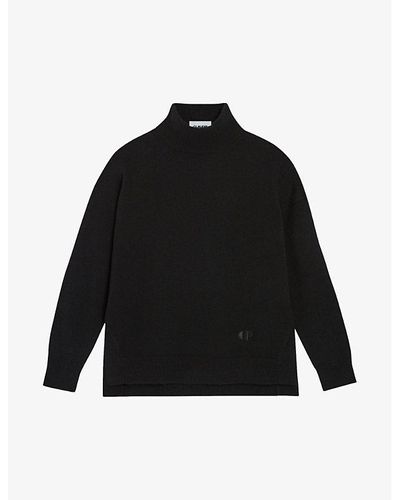 Claudie Pierlot Funnel-neck Brand-embroidered Cashmere Sweater - Black
