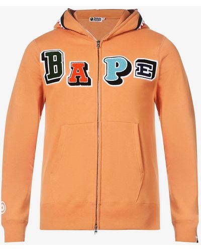 A Bathing Ape Fonts Shark Embroidered Cotton-blend Hoodie - Orange