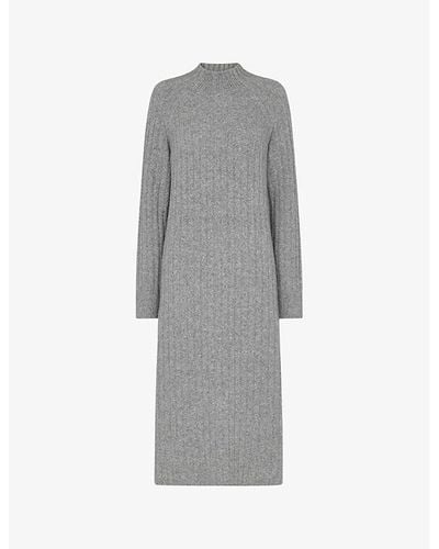 Whistles High-neck Relaxed-fit Stretch Wool-blend Midi Dress - Gray