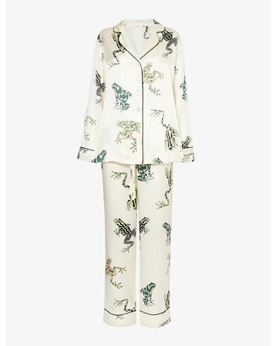 Olivia Von Halle Lila Graphic-print Silk Pyjama Set - White