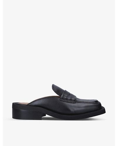 Ganni Square-toe Backless Leather Heeled Loafers - Black