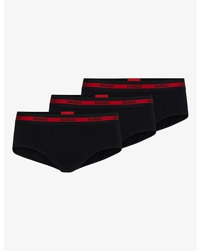 HUGO Pack Of Three Logo-waistband Stretch-cotton Briefs - Black