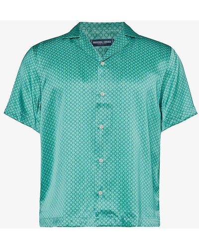 Frescobol Carioca Graphic-print Short-sleeved Silk Shirt - Green