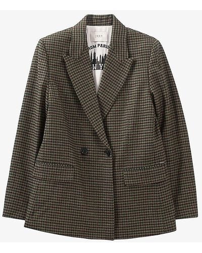 IKKS Houndstooth-pattern Peak-lapel Wool-blend Blazer - Grey