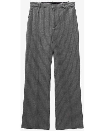 IKKS High-rise Stripe-pattern Stretch-woven Trousers - Grey