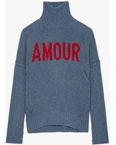 Zadig & Voltaire Alma We Amour Graphic-print Wool Sweater - Blue