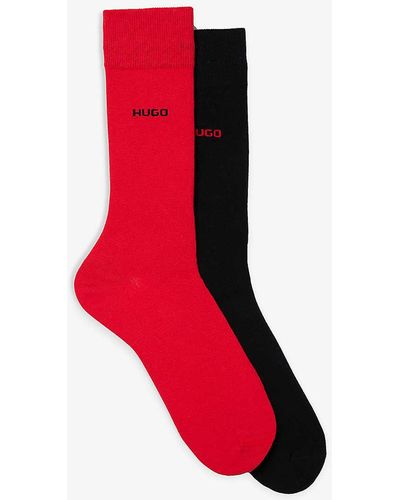 HUGO Branded Cotton-blend Socks - Red