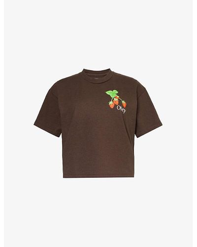 Obey Strawberry Graphic-print Cotton-jersey T-shirt - Brown