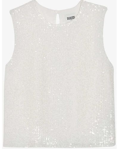 Claudie Pierlot Open-back Sequinned Stretch-woven Top - White