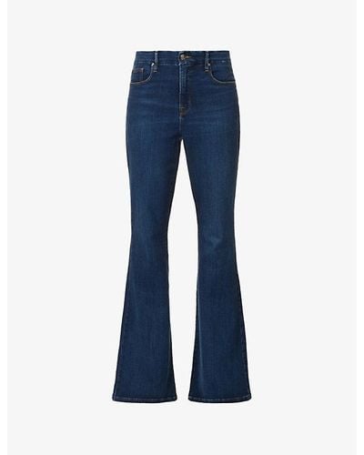 GOOD AMERICAN Good Legs Contrast-stitch Flared-leg Mid-rise Cotton-blend Jeans - Blue