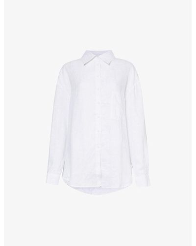 AEXAE Oversized Curved-hem Linen Shirt - White