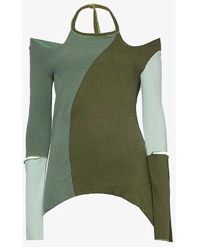 1/OFF Asymmetric Deconstructed Slim-fit Recycled And Organic Cotton-blend Top X - Green