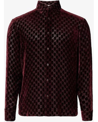 Gucci Monogrammed Semi-sheer Regular-fit Velvet Silk-blend Shirt - Red